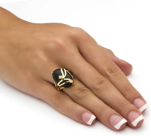 Vista 3 de Palm Beach Jewelry - Anillo de ónix negro y cristal redondo chapado en oro amarillo de 14 quilates