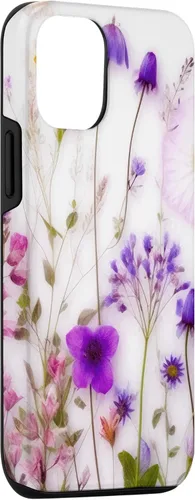Vista 3 de iPhone 14 Mezcla de flores silvestres ramo floral patrón púrpura caso