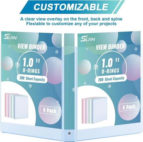 Vista 4 de SUIN Paquete de 4 carpetas de 3 anillos de 1 pulgada, paquete de 4 colores pastel, capacidad para 200 hojas de tamaño carta con bolsillos