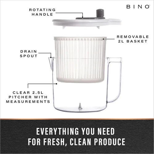 Vista 3 de BINO Ensalada Spinner – 2.6 cuartos de galón Pequeño Spinner manual de lechuga con sistema de drenaje integrado Ensalada Spinner, colador