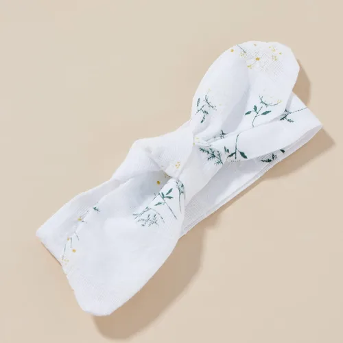 Vista 4 de Mameluco con volantes y diadema con estampado de margaritas para bebé, diseño floral, ropa de verano