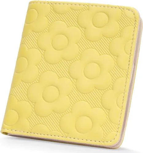 Vista 11 de Billetera para mujer, delgada y pequeña, billetera compacta con RFID, plegable, compacta, para mujer, cartera de cuero en relieve 3D con soporte