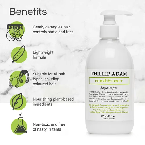 Vista 5 de Phillip Adam Acondicionador sin fragancia, fórmula de vinagre de sidra de manzana, sin parabenos, para todo tipo de cabello, 12 onzas