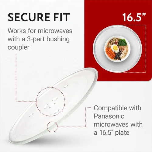 Vista 4 de Impresa Placa giratoria de vidrio para microondas de repuesto, compatible con los modelos Panasonic, Kenmore y Sears, 16.5 pulgadas de diámetro