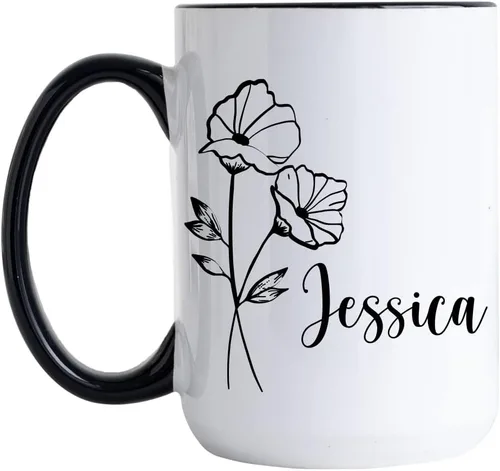 Vista 9 de HELLO ACCESORIES Personalized Coffe Mug Initial Coffee Mug Ceremic Cup Personalized Gift Birth Flower Mug Tea Cup Customized Coffee Cup