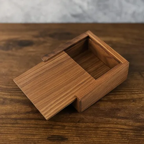 Vista 4 de Joyero de nogal de 3.7 x 3.7 x 1.6 pulgadas para anillos, aretes, recuerdos, regalo de boda, regalo elegante, caja de madera hecha a mano