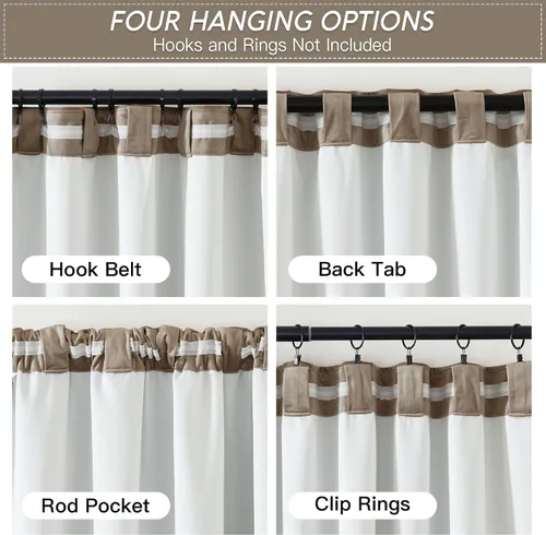 Vista 2 de RYB HOME Cortinas de terciopelo beige camello de 84 pulgadas, cortinas de ventana de 2 capas resistentes con cinta plisada, cortinas opacas