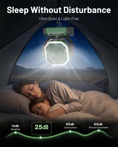 Vista 6 de Allsion Ventilador portátil de 24000 mAh alimentado por batería con control remoto y LED, flujo de aire fuerte de 4 velocidades, ventilador
