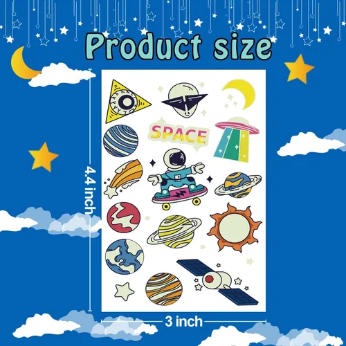 Vista 6 de Partywind Tatuajes temporales brillantes para recuerdos de fiesta infantiles, 380 estilos mixtos, incluye dinosaurio, sirena, tiburón, pirata
