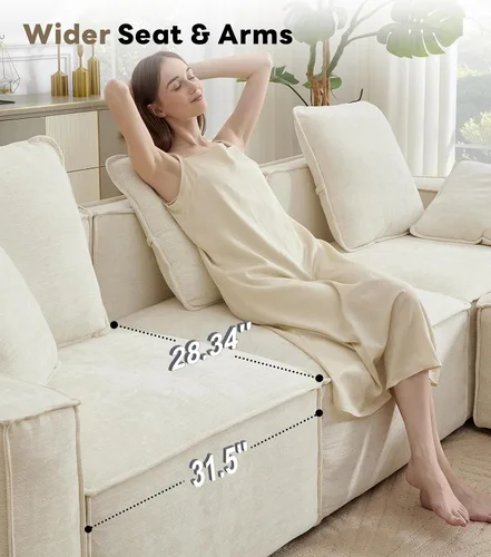 Vista 5 de WILLOVE Juego de sofá modular modular, sofá nube de felpilla con reposabrazos anchos y 8 almohadas, sofás de asiento profundo para sala de estar, 4