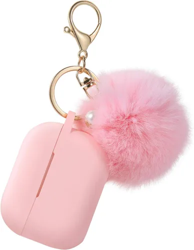 Vista 7 de Cypher.V Funda protectora para AirPods Pro, funda de silicona con kit de llavero de pompón de bola suave y lindo (negro)