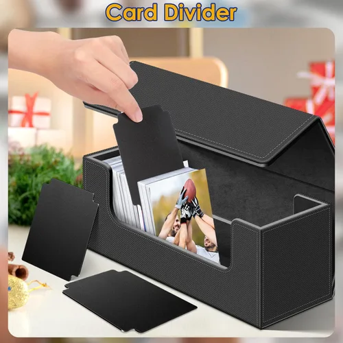 Vista 5 de Homthy Funda de 600 cartas para comercio, cierre magnético de cuero, caja de almacenamiento Commander para deportes, juegos, tarjetas estándar Negro