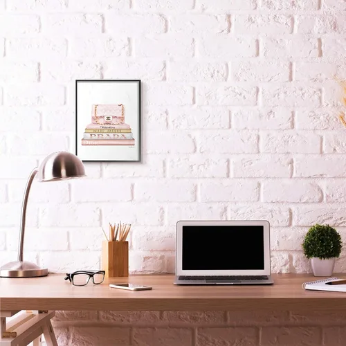 Vista 2 de Stupell Industries Fashioner - Librero de acuarela rosa y oro blanco, diseño de la artista Amanda Greenwood, arte de pared, 11 x 14 pulgadas, marco