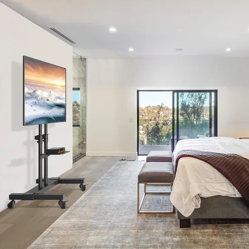 Vista 6 de TAVR Furniture - Soporte de TV móvil con ruedas, soporte de TV rodante con montaje en el suelo con ruedas bloqueables, altura ajustable para TV