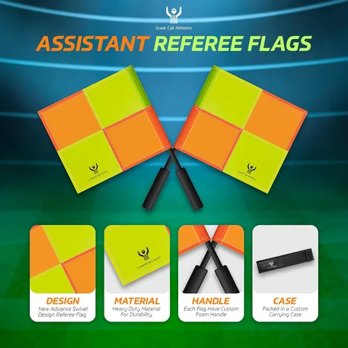 Vista 4 de Great Call Athletics El Juego Pro de bandera de árbitro de fútbol con estuche A prueba de agua asistente linesman amarillo naranja estilo a
