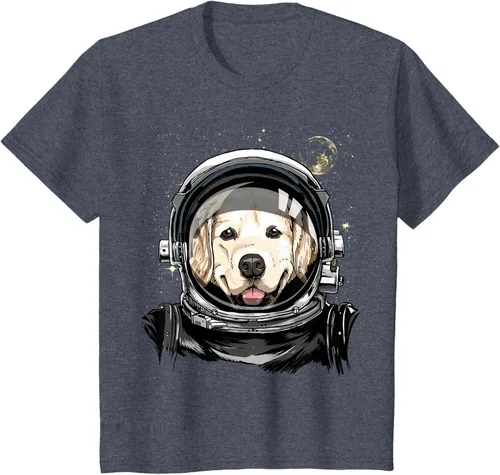 Vista 92 de Camiseta para amantes de los perros de los astronautas del espacio exterior Golden Retriever Lover, Negro