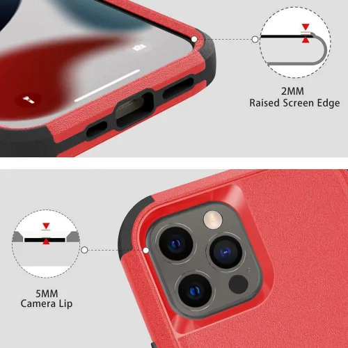 Vista 5 de TJS Funda compatible con iPhone 13 Pro Max, con protector de pantalla de vidrio templado, resistente, resistente, a prueba de golpes, protección