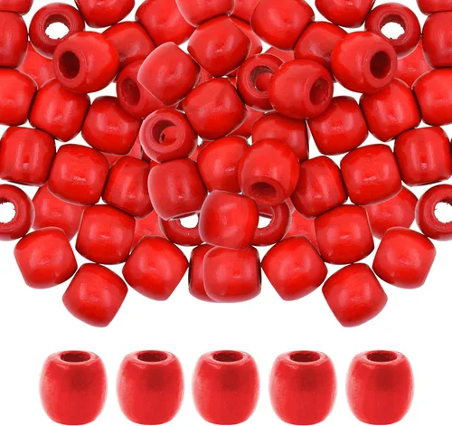 Vista 11 de Mandala Crafts 200 cuentas africanas de madera de barril de agujero grande para macramé Dreadlock Braiding Hair Beads, Painted Drum Wood Loose