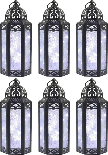 Vista 62 de VELA LANTERNS Juego de 2 portavelas decorativos de LED con luces de hadas de 12" de metal marroquí para colgar o mesa, decoración del hogar