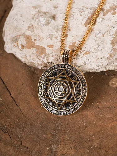 Vista 2 de HAQUIL Seal of Solomon Necklace, Stainless Steel 12 Constellations Hexagram Six Pointed Star of David Protection Amulet Pendant, Box Chain, Jewish