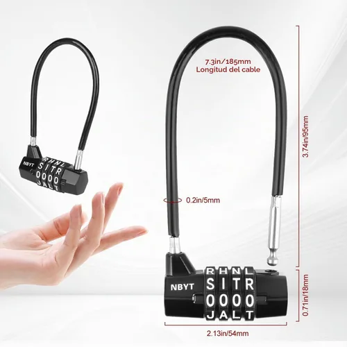 Vista 5 de Cerraduras de cable con letras, texto, combinación de palabras, cuerda de cable de acero con código reiniciable para bicicletas, taquillas
