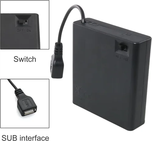 Vista 4 de USB hembra Socket 4 AA caja caja de batería titular con interruptor ON-Off