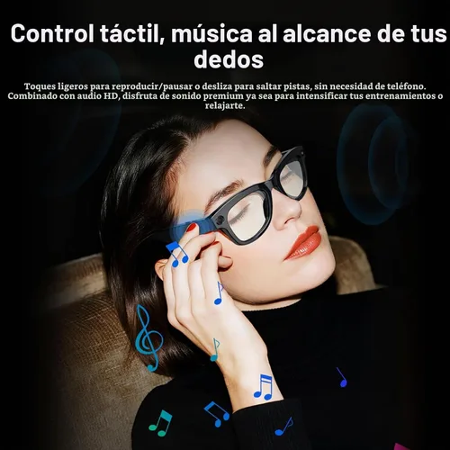 Vista 2 de Lentes inteligentes AI con cámara de 800 W, grabación de video, traducción en tiempo real, control de música, WiFi/Bluetooth 5.3 gafas inteligentes