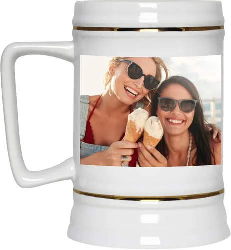 Vista 5 de Taza de cerveza personalizada de 22 onzas – Taza de cerveza de cerámica personalizada con tu foto, logotipo y texto – Regalo ideal para papá, mamá