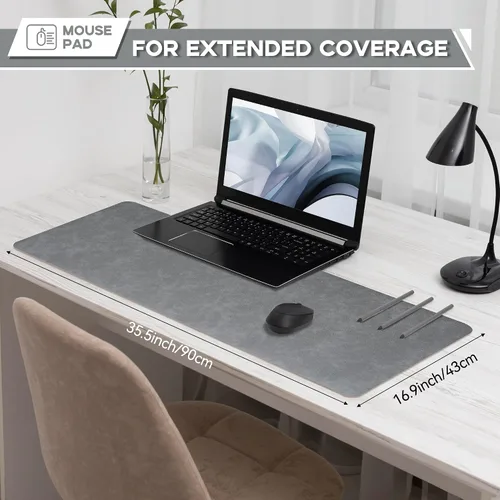 Vista 2 de Reniteco Protector de cuero para escritorio, alfombrilla de mouse de cuero, alfombrilla de escritorio de poliuretano de doble cara, alfombrilla
