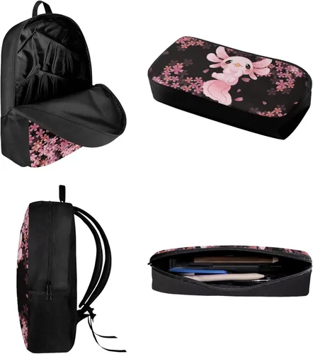 Vista 3 de AFPANQZ Mochila para niños, juego de 3 piezas, bolsas escolares de gran capacidad con aislamiento térmico, bolsas pequeñas para lápices, paquete de 3