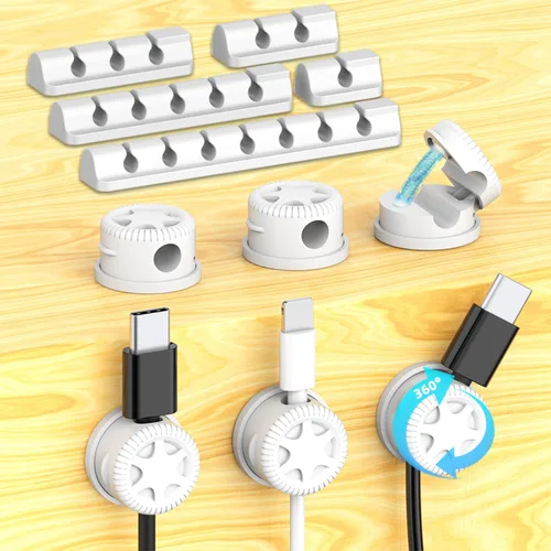 Vista 7 de Organizador de cables de organización de cables, clips magnéticos para cables, soporte de alambre adhesivo para debajo del escritorio, mesita