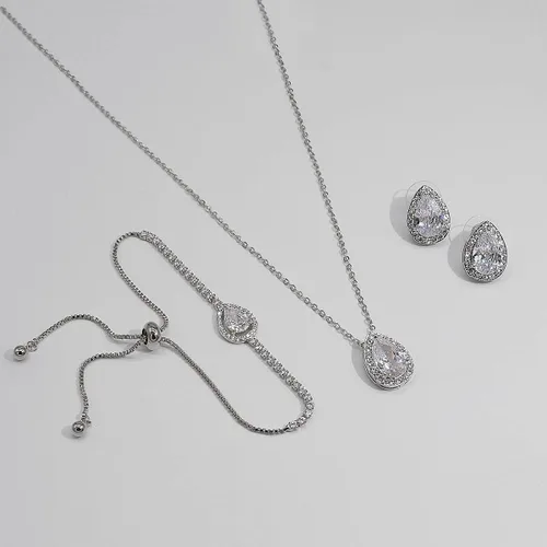 Vista 4 de UDYLGOON Aretes de lágrima de circonita cúbica, juego de joyas para novia, damas de honor, boda, fiesta, baile de graduación, Zirconia cúbica