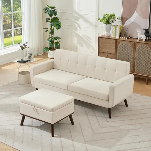 Vista 46 de Tbfit Sofá en Forma de L, Sofás Seccionales Modernos de Mediados de Siglo de 80" de Ancho, Sofás de 3 Plazas con Chaise Lounge Amplio, Sofá Beige
