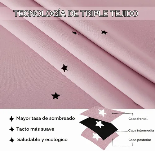 Vista 3 de NICETOWN - Cortinas de oscurecimiento de habitación con estrellas en rosa bebé, de 45 pulgadas de largo para dormitorio de niñas, cortinas