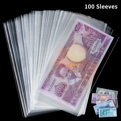 Vista 4 de 100 piezas de fundas para monedas - Portadólares transparentes con caja de almacenamiento, protector de billetes para colección de billetes