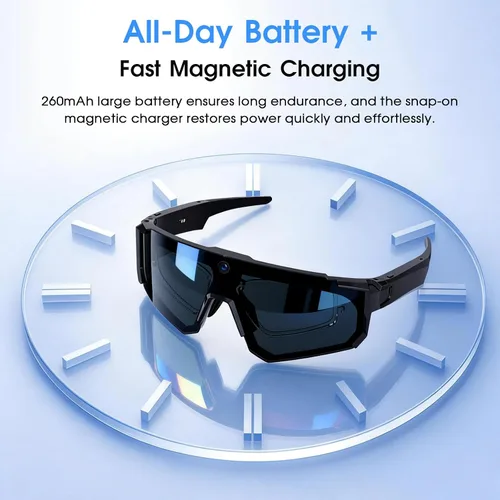 Vista 5 de Lentes inteligentes AI con cámara 4K, gafas de grabación de video HD de 8 MP con almacenamiento integrado, protección UV y asistente de IA, gafas