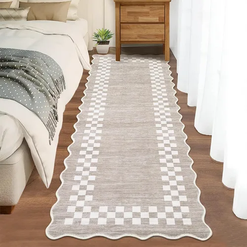 Vista 105 de GarveeHome Alfombra lavable de 5 x 7 pies para sala de estar, alfombra Beige festoneado