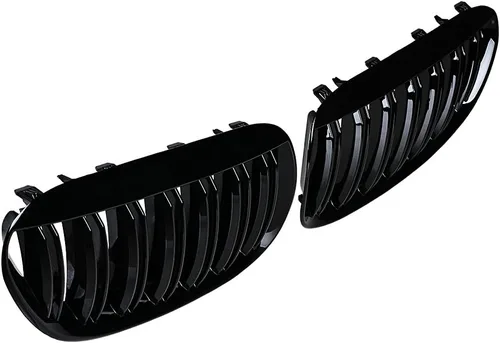 Vista 6 de Corp - Parrilla delantera negra brillante para riñón deportiva compatible con BMW E63 E64 650i 650Ci 645Ci M6 2DR 2004-2010 (doble línea)