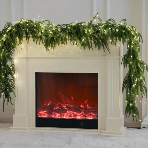 Vista 17 de MISSPIN 6ft Christmas Garland with String Lights, Real Touch Norfolk Pine Garland, Green Artificial Greenery Garland for Table, Mantle, Wall