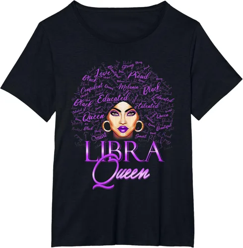 Vista 3 de Camiseta de cumpleaños para mujer Libra Queen Lady September para mujer, Negro, S