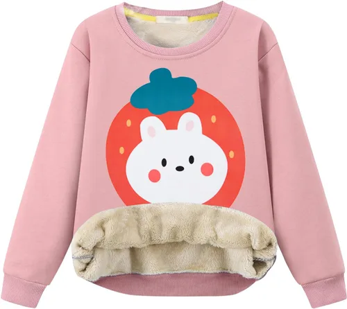 Vista 13 de Gihuo Sudadera unisex de invierno para niños y niñas, con forro de sherpa, cuello redondo, sudadera de forro polar casual para otoño Negro