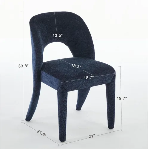 Vista 2 de Set of 2 Dining Chairs with Hollowed-Out Backrest, Chenille Upholstered Desk Chair and Table & Chair Sets for Kitchen and Dining Room,Blue