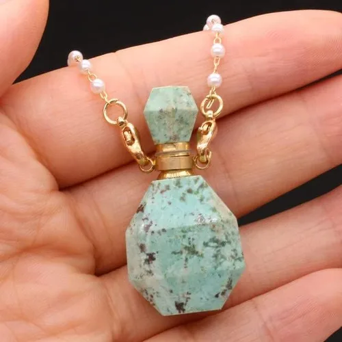 Vista 5 de Collar de piedras preciosas de cuarzo transparente con colgante de ojo de tigre y lapislázuli, collar de botella