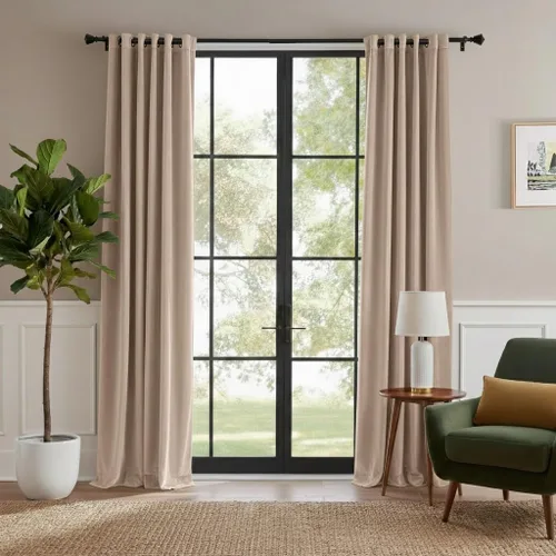 Vista 29 de RYB HOME Cortinas de terciopelo 100% opacas para sala de estar, cortinas de guardería con bloqueo de luz, 2 paneles, cortinas de ventana con Beige