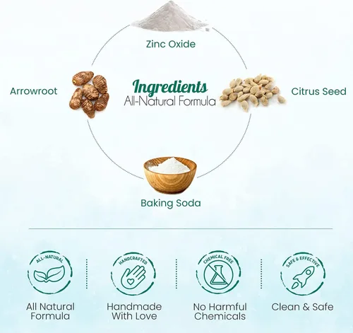 Vista 2 de BeNat Polvo corporal natural sin talco para hombres, mujeres, niños y bebés, máxima comodidad, absorbe la humedad, desodorante corporal natural