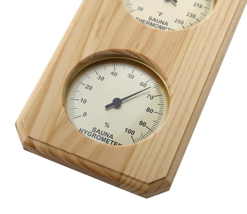 Vista 5 de Termómetro-higrómetro de madera premium de 10 pulgadas para sauna (precisión y diseño mejorados)