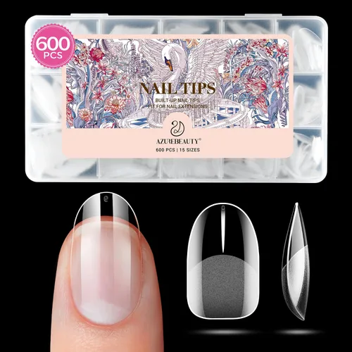 Vista 16 de Puntas de uñas cortas de almendra, 600 puntas de uñas de gel suave Almendra Corta