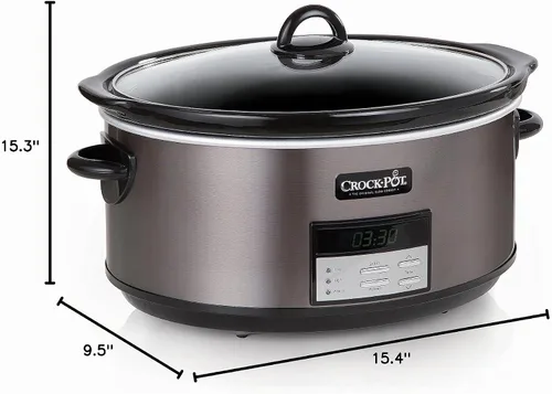 Vista 8 de Crock-Pot Olla de Cocción Lenta Programable Grande de 8 Cuartos con Ajuste de Calentamiento Automático, Acero Inoxidable Negro