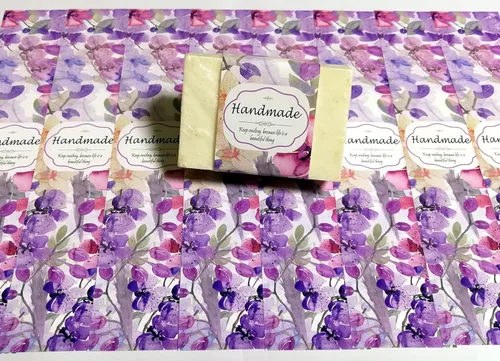 Vista 26 de Cinta de papel de envoltura para barra de jabón casera, productos hechos a mano, 20 piezas (horizontal - puntos azules)