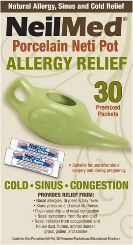 Vista 2 de NeilMed Neti Pot Classic Porcelana Verde con 30 Paquetes Premezclados
